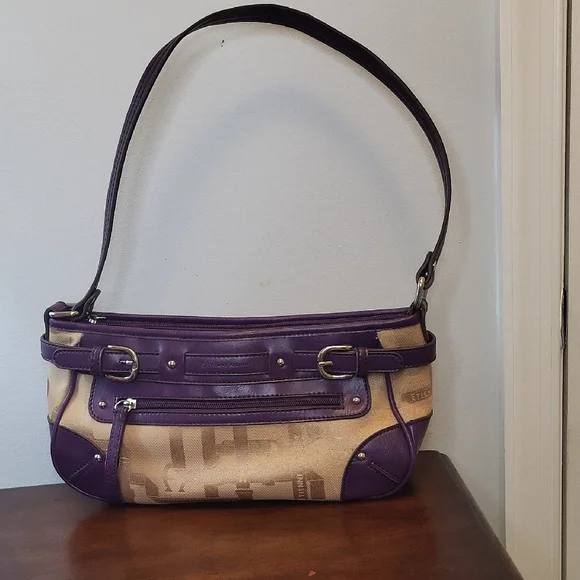 Etienne Aigner Purple and Tan East/West Shoulder Bag EUC - Picture 16 of 16
